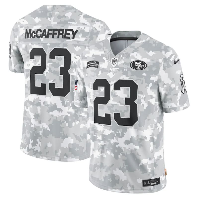 Men San Francisco 49ers #23 Mccaffrey Nike Arctic Camo 2024 Salute to Service Limited NFL Jersey